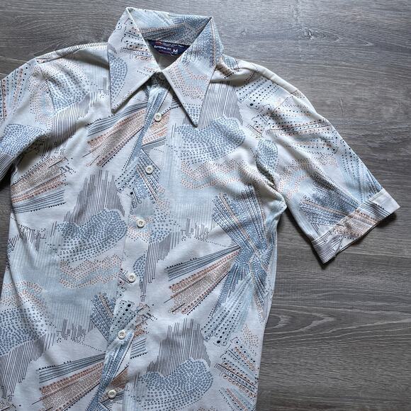 Vintage 1970's JC Penney Button Up Shirt Euro Psychedelic Mens Top Size S/M - Picture 3 of 8